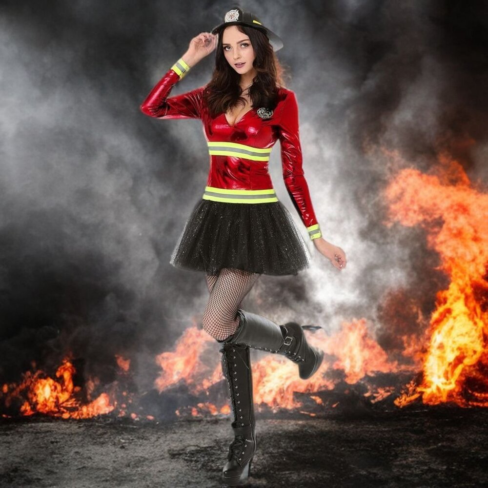 Boo! Inc. Hot Stuff Firefighter Halloween Costume Tulle Skirt Heart Open Back